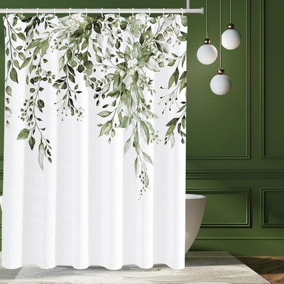  Olive Green Eucalyptus Shower Curtain 72''W x 72''L (Pack of 1) Olive Leaves