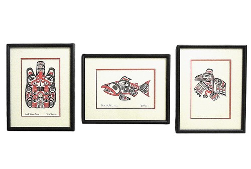 Set of 3 Bill Reid Haida Prints Signed & Framed 1970s Beaver, Salmon, and Raven