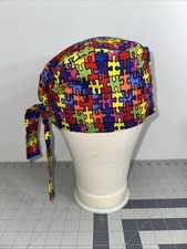 TIE SCRUB CAP AUTISM PUZZLE PIECE PRINT, HANDMADE, CLASSIC MEN'S STYLE