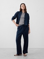 BANANA REPUBLIC Navy Straight Linen-Blend Pull On Pant MEDIUM 706619 NEW