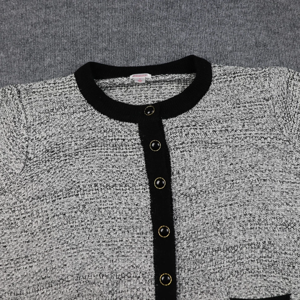 Suéter Xhilaration Niñas 4 Negro Blanco Cárdigan Botón Bolsillos Frontales Tejido Foto 4 de 4