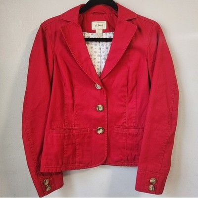 L.L.Bean Red Cotton Blazer Jacket Womens Size 0 Button Front Career