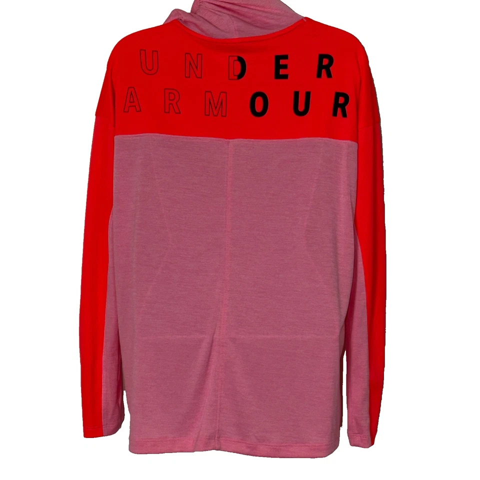 Sudadera con Capucha Under Armour Mujer Rosa Naranja Negro Heatgear Calce Suelto Tecnología Neón Usada en Excelente Condición Foto 3 de 4