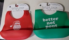 NEW Lot of 2 tunno tots Silicone Bibs: Better Not Pout + Don't Stop Believing