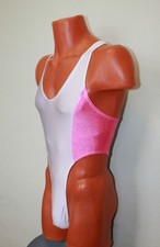 Men Thong Leotard 152-17 White and Pink Spandex Size S