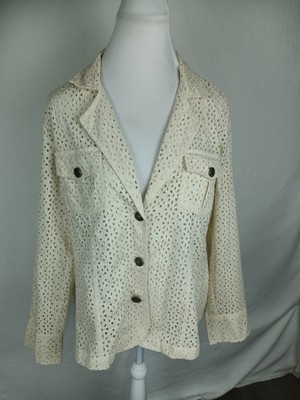 norm thompson Wms Sz L Biege Color 100% Cotton Eyelet Blouse B17