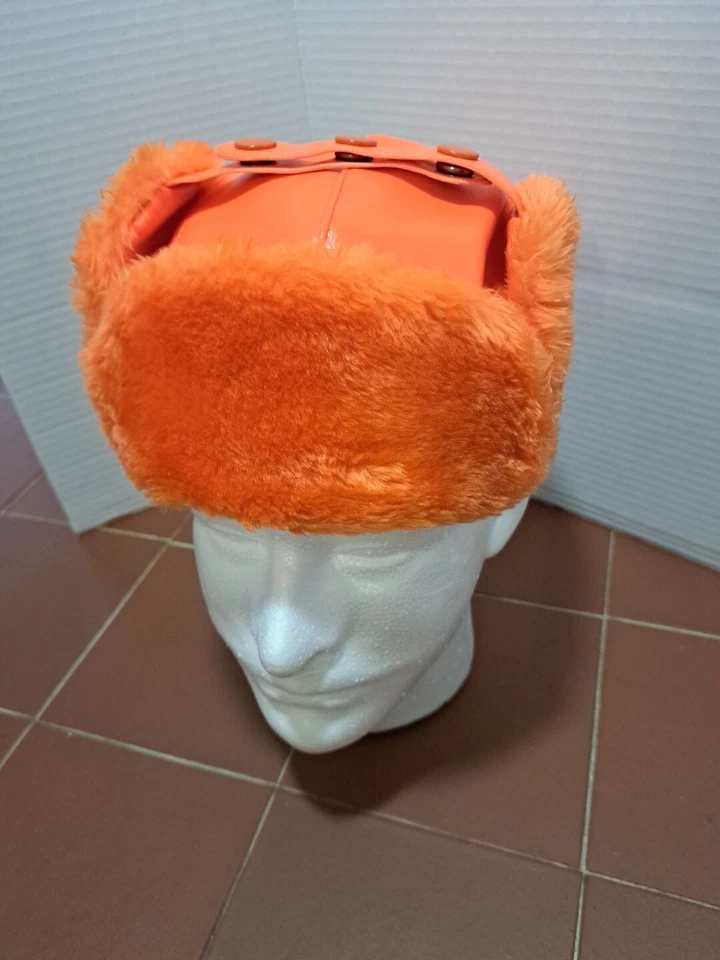Sombrero de caza de invierno con solapa de oreja larga naranja brillante pequeño Foto 3 de 4