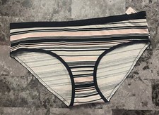 NWT VICTORIA'S SECRET M PINK GRAY BLACK STRIPE LOGO BAND RARE HIPHUGGER PANTIES