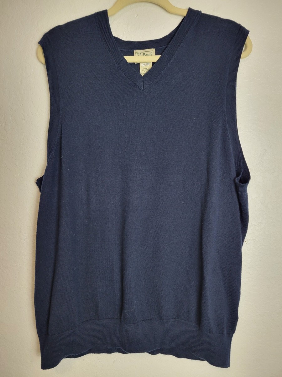 LL Bean Navy Blue V Neck Sleeveless Sweater Vest Men's XL Cotton