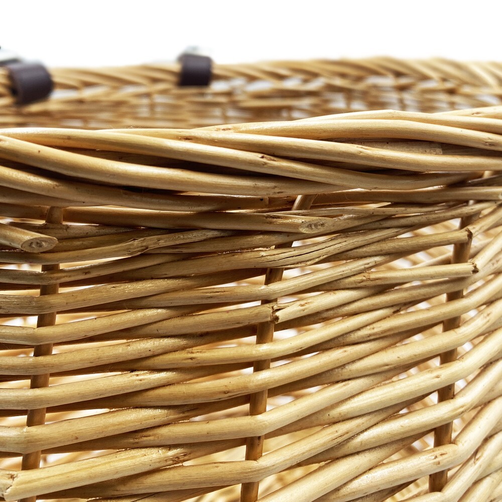Cestino Per Bici In Vimini - 29x23x25cm, Marrone Chiaro, Con Cinturini In Pelle Regolabili, Multiuso