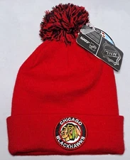Chicago Blackhawks Red Cuffed NHL Beanie Stocking Cap Knit w/Pom by Zephyr NWT