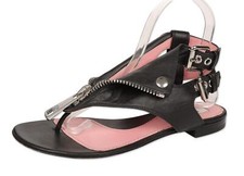 MOSCHINO black BIKER leather zipper thong sandals sz. 36 930