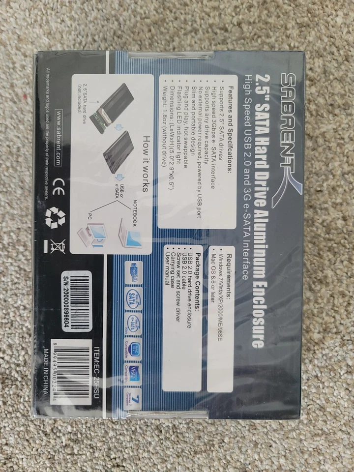 Sabrent EC-25HS USB 2 2.5” SATA & hard drive External Aluminum Enclosure - USB A - Image 2 of 2