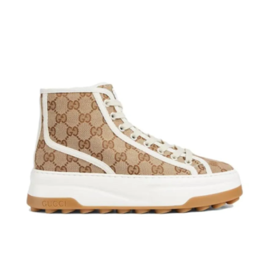 Gucci Canvas High Top Fashion Casual Sneakers Women's Brown 746768