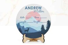 Mountain Sunset baby announcement sign  Personalized birth stat sign