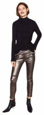 Zara Bronze Metallic Biker Slacks Stretch Zippers Size 6 - LNC