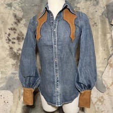 CAMICIA VINTAGE SS 2006 DSQUARED2 STILE WESTERN DENIM PELLE COLLETTO 38