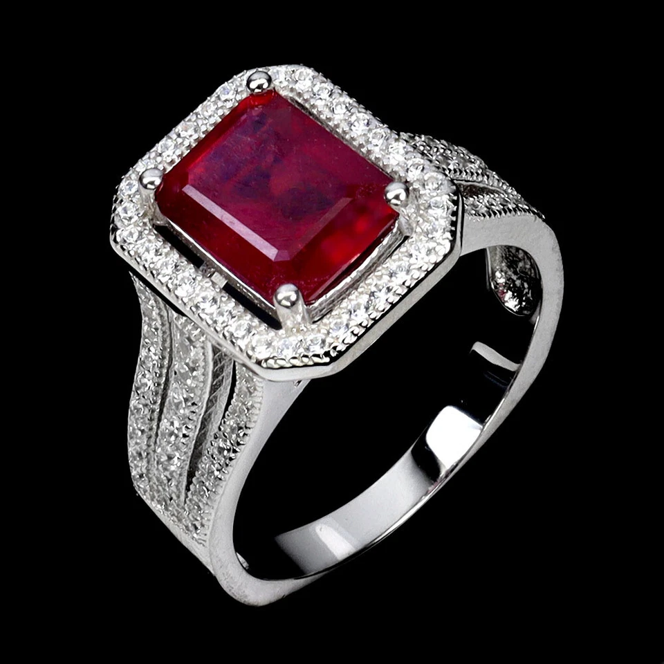 925 Sterling Silver Ring Octagon Ruby 9x7mm Natural Gemstone Jewelry Size 7 - Image 2 of 4