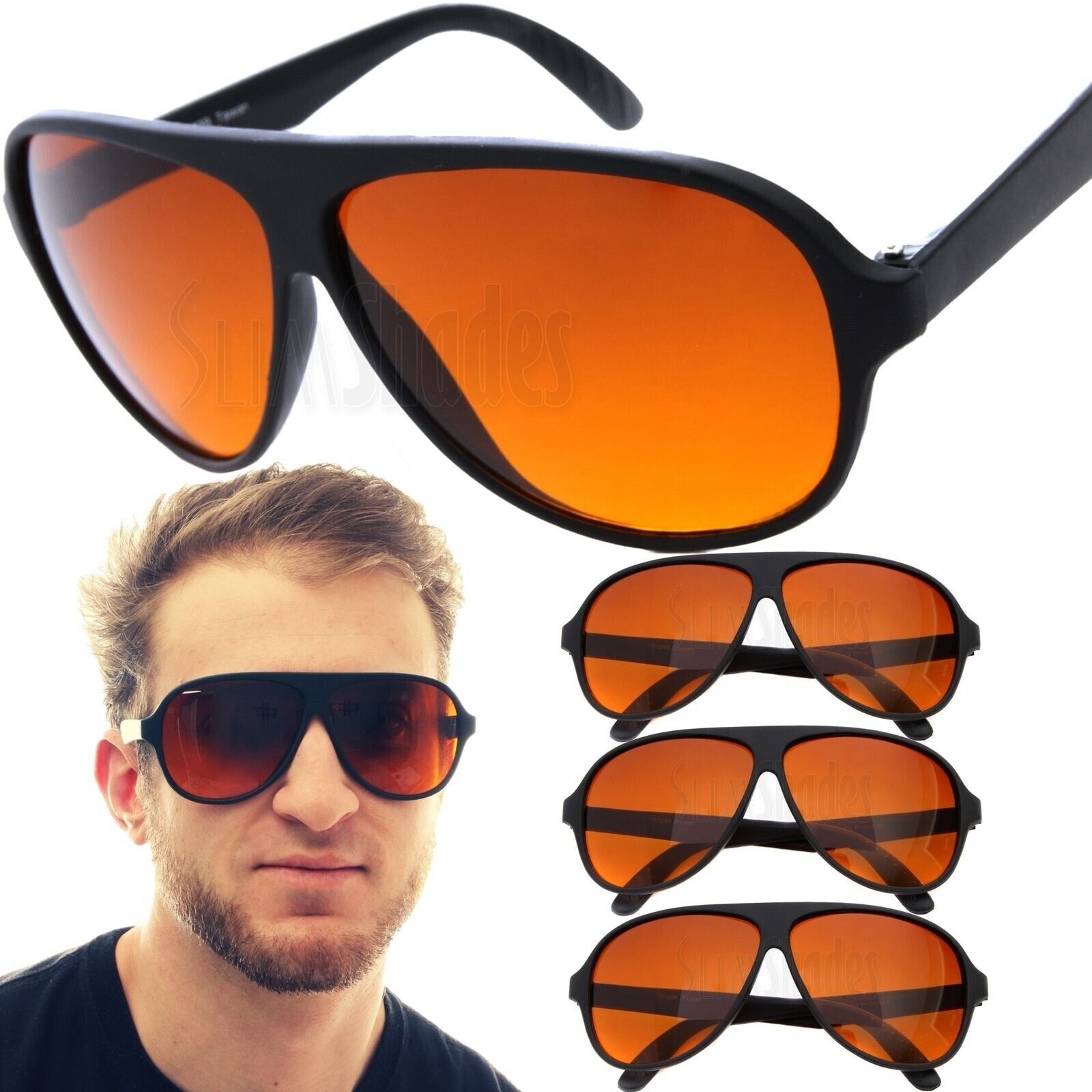 3 Pair Aviator Blue Blocker Sunglasses with Amber Lens