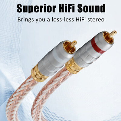 Pair 7N OCC Copper 8TC Wire with RCA Gold-Plated Plug   HiFi Audio  RCA Cable