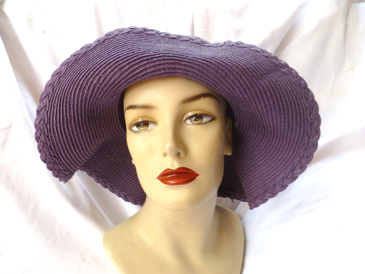 Tissaia Purple Paper Straw Wide Brimmed Floppy Hat 56cms UK