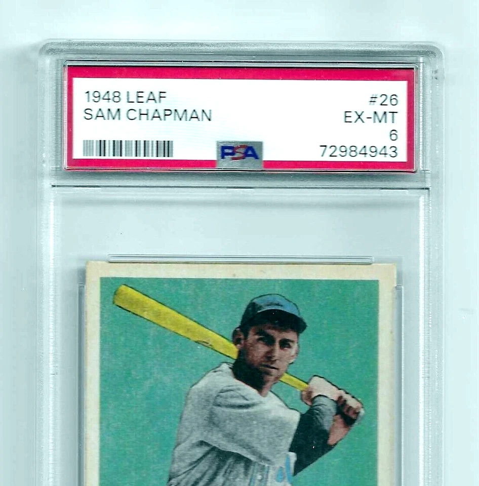 1948 LEAF BASEBALL CARD #26 SAM CHAPMAN PSA 6 NQ MLB PHILADELPHIA ATHLETICS - Image 2 of 4