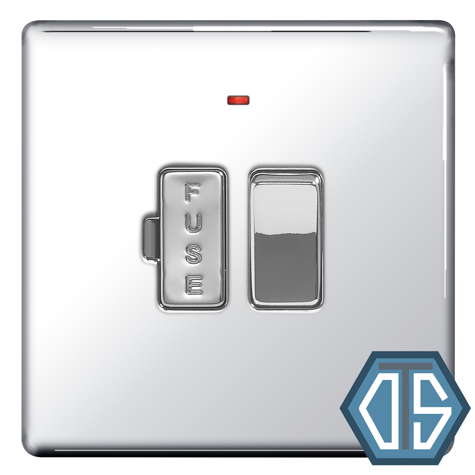 BG FPC52 Polished Chrome Switched Fused Spur with Neon Screwless Flatplate