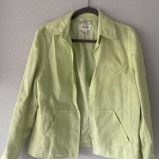 Talbots Women Open Front Blazer / Jacket Line green Size 10 100 Irish Linen