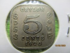 1920 CEYLON FIVE CENT COIN - # 106/8/24