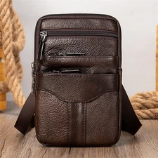 Men's Leather Crossbody Bag Small Multi-pocket Shoulder Bag Messenger