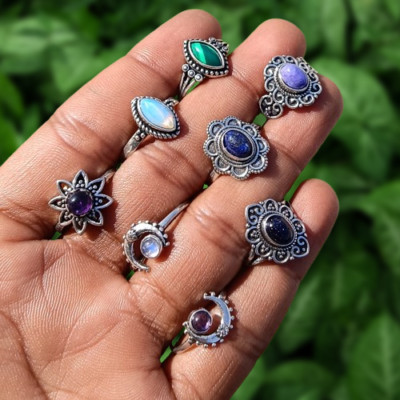 Buy Malachite & Mix Gemstone 5PCS Rings 925 Silver Plated Wholesale Jewelry Lot