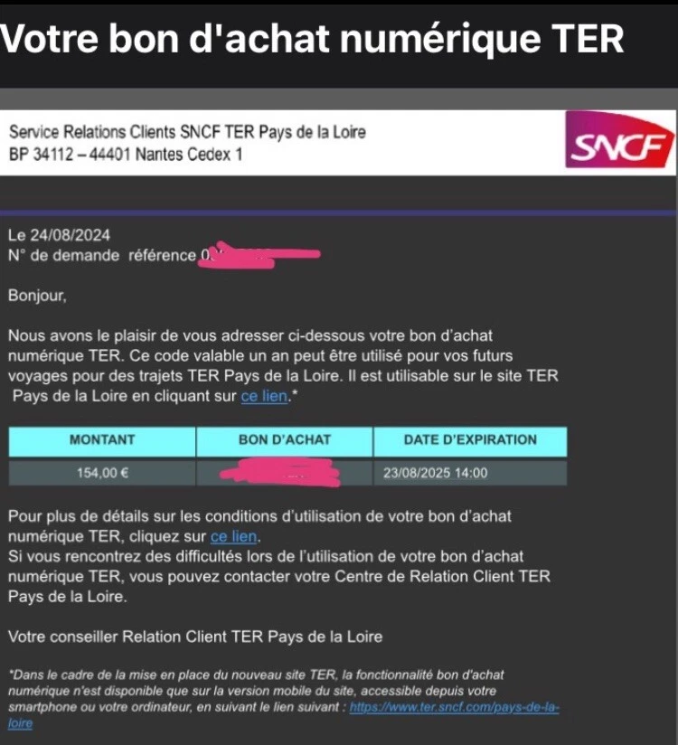 Bon d‘achat TER Pays de la Loire - Gutschein TER