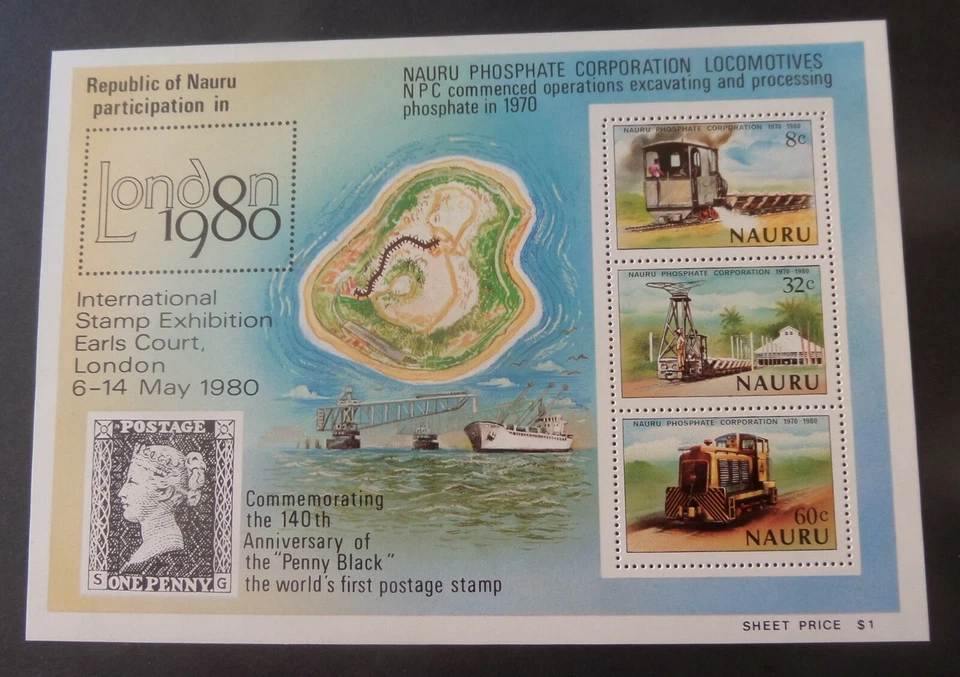Nauru 1980 10th Ann Phosphate Corporation MS MS227 train MNH UM unmounted mint