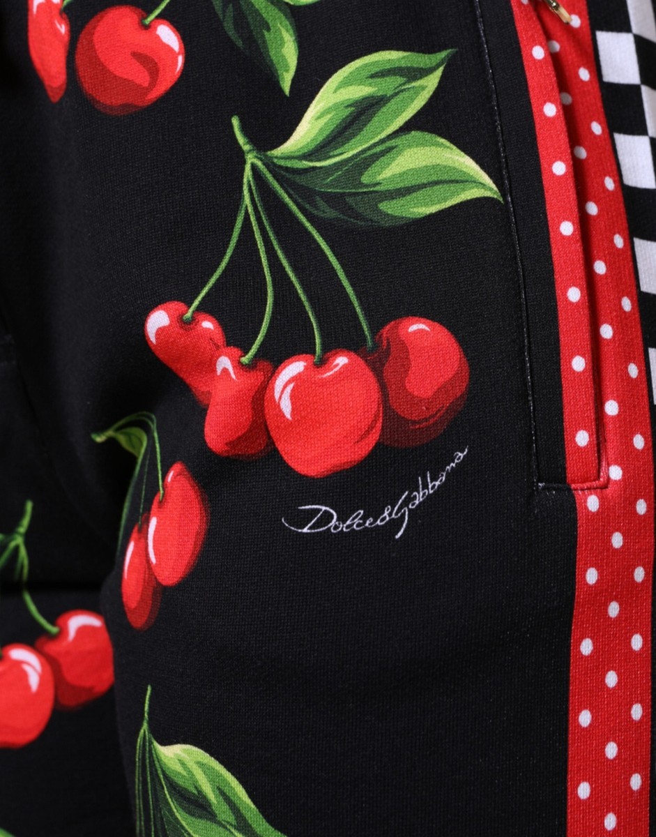 DOLCE & GABBANA Pants Black Red Cherry Mid Waist Jogger IT46