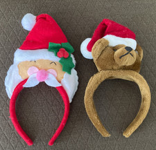 Set of 2 Fabric Christmas Headbands Santa Claus and Bear