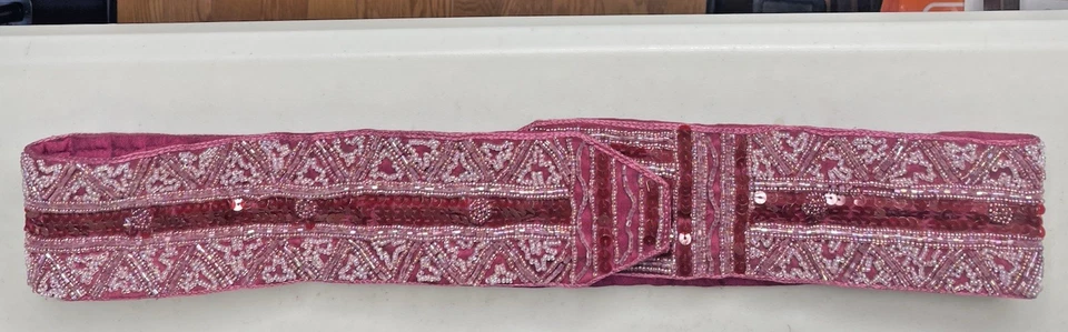 Vintage Size 32" to 35" Waist Maroon Sequins Beaded Embellished Bling Wide Belt - image 3 of 4
