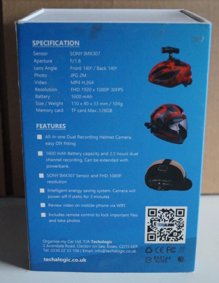 Techalogic DC-1 Advanced DUAL Lens Helmet Camera Front and Rear Recording - Image 3 of 4