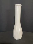 *VINTAGE WHITE MILK GLASS BUD VASE GEOMETRIC DESIGN BY EO BRODY   8 3/4" T