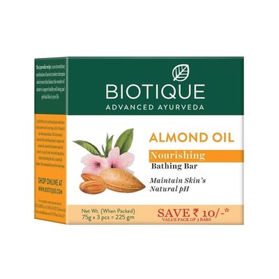 Biotique Almond Oil Nourishing Bathing Bars 3X 75 Grams / 2.64Oz Purely Natural