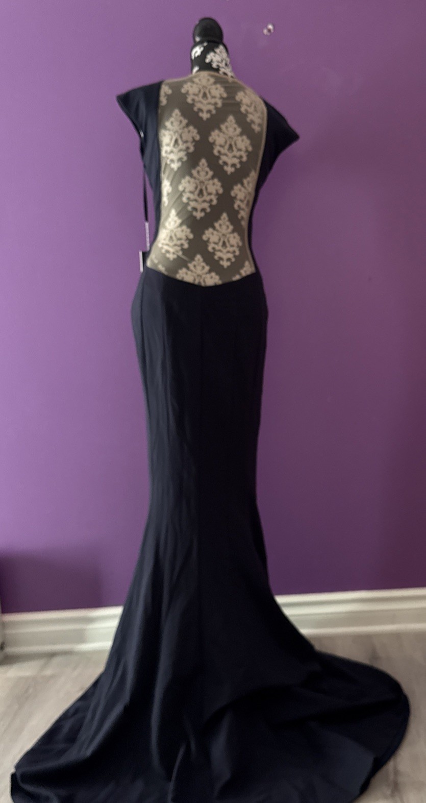 New Jovani Sz 4 Dress Gown Navy Cap Sleeves Maxi Prom Bridesmaid Women