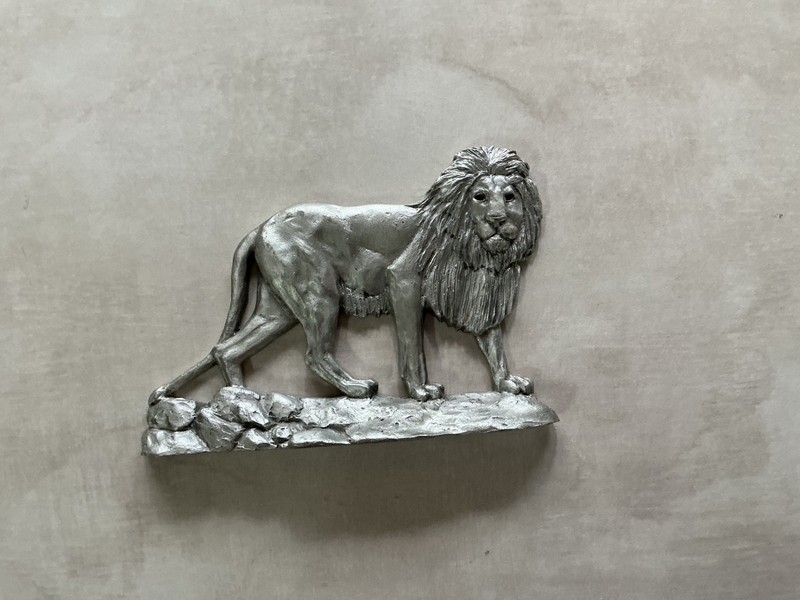 African Lion Pewter Shelf Accent Sculpture by Pewter Artist Andy Schumann
