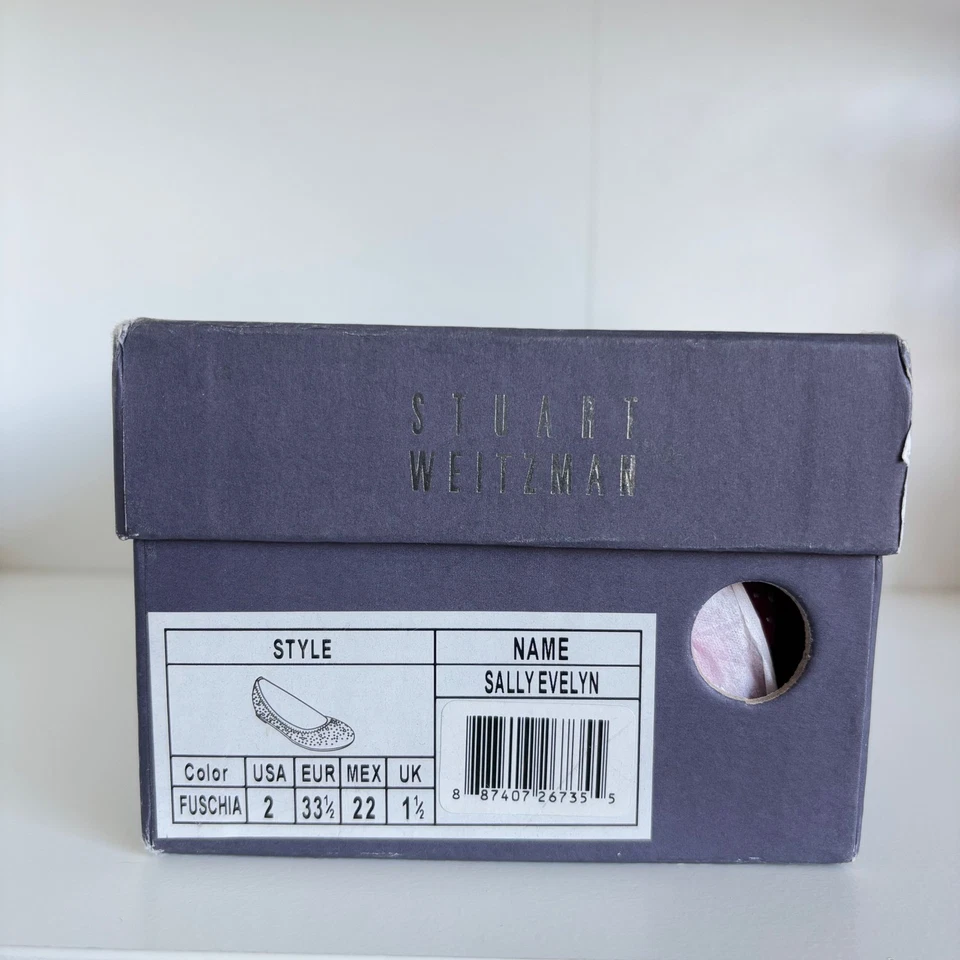 Stuart Weitzman Girls Ballet Flats Size 2 Pink Sally Evelyn Silver Studs - Image 4 of 4
