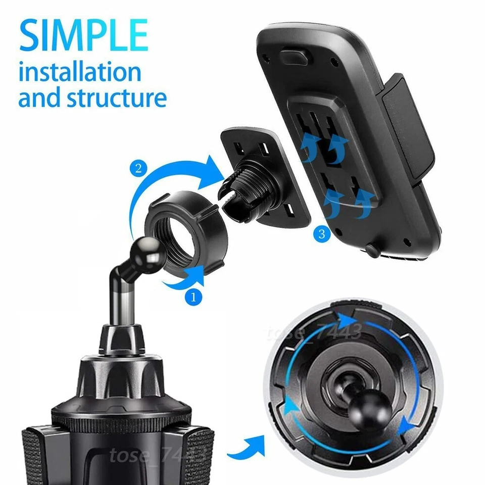 Portavasos 2 en 1 360° Soporte para montaje en coche para teléfono celular Soporte organizador de bebidas EE. UU. Foto 4 de 4