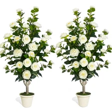 2 Pack Artificial Camellia Tree 43" Fake Tree with 36 Blooming Flowers; 3.6FT...