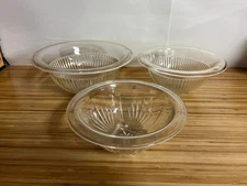 3 Vintage  Glass Mixing Bowls  - 2 ribbed and 1 star burst pattern
