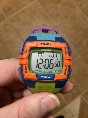 Super Rare Vintage Timex Expedition Indiglo Colorblock Digital Watch New Batt!