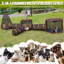 6 In 1 Pet Cat Playpen Outdoor Play Tent Tunnel Cube Compound House Enclosures