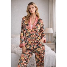 VTG Gold Label Victorias Secret Pajama Set SM/P Floral Paisley Satin Peach Shawl