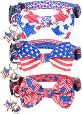 American Flag Cat Collar with Bell Bow Tie Star Breakaway Adjustable for 4th of