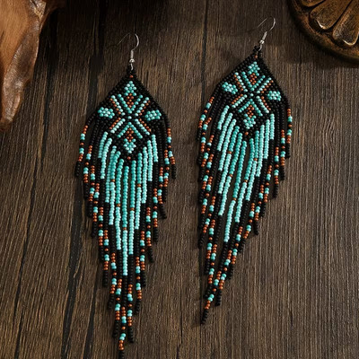 Handmade Seed Bead Fringe Earrings - Long Tassel Beaded Jewelry for Women